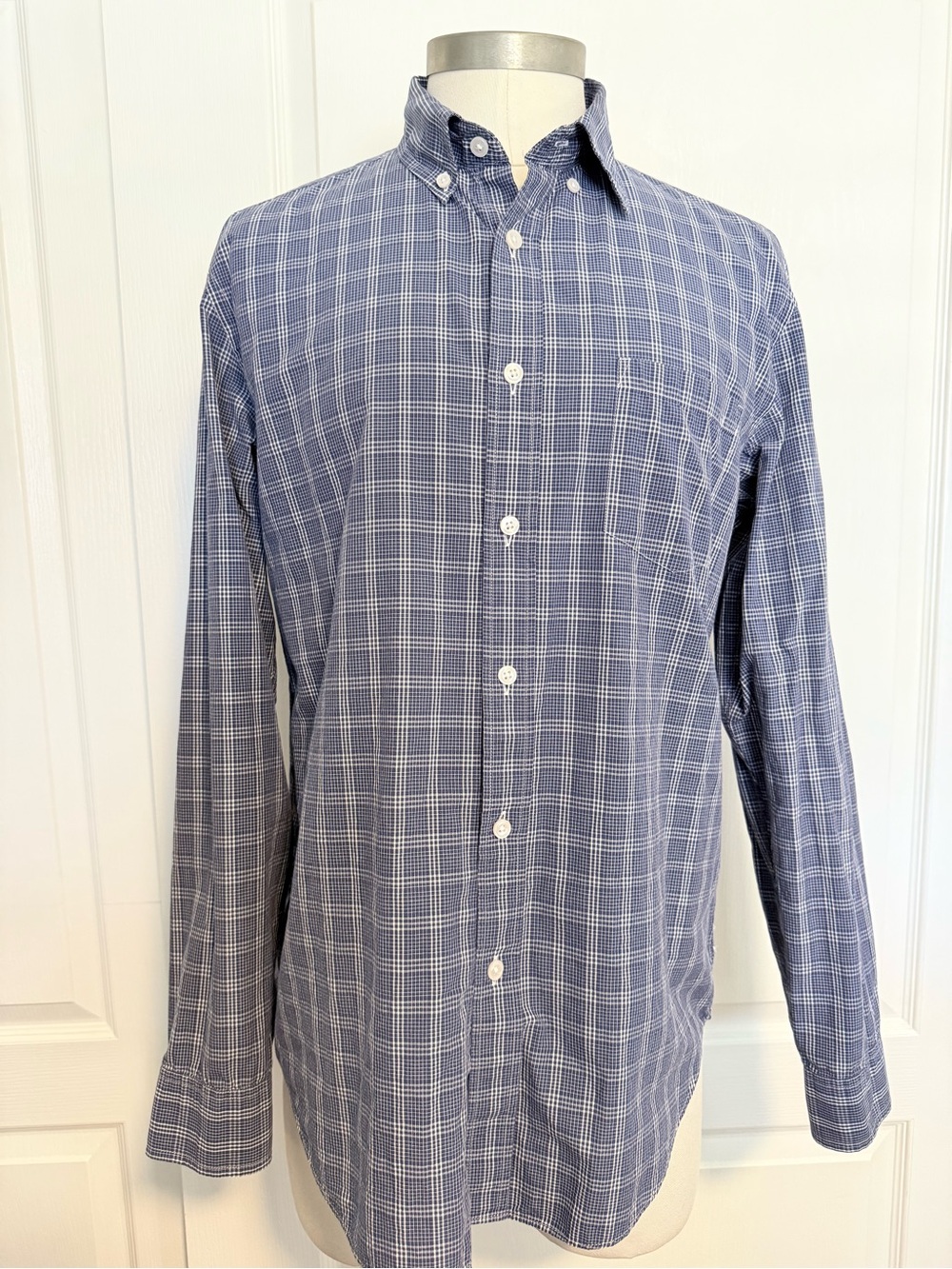J. Crew Navy and White Windowpane Button-Down Shirt